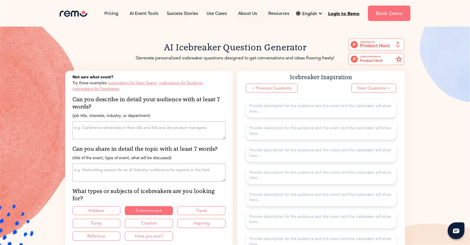 Icebreaker Question Generator website