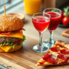 1 burgers with 2 glass juss with 1 pizza pic icon
