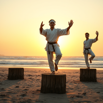 1980s Karate Beach Training