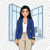👩 24–26 वर्ष की खूबसूरत भारतीय प्रोफेशनल महिला 💇‍♀️ लंबे सीधे काले बाल 💙 Royal Blue Blazer (Black की जगह) 🤍 White Inner Top 👖 Beige Formal Pants 💄 Natural Makeup 💍 Minimal Jewelry (छोटे Earrings + Smart Watch) 🏢 Modern Glass Office 🎥 Cinematic 4K