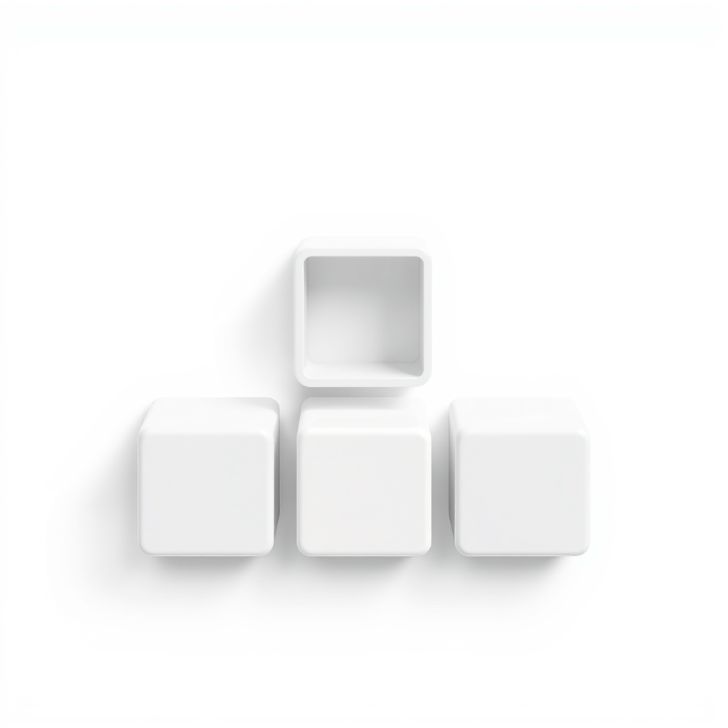3 white color cubes mockup white background