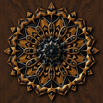 3D mandala and 3D pattern in the form of wood gold-charcoal