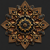 3D mandala and 3D pattern in the form of wood watercolor-gold-charcoal icon