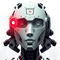 A futuristic robot with mechanical limbs and a glowing red eye. avatar portrait icon
