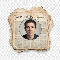 AI Profile Printed on Vintage Newspapers