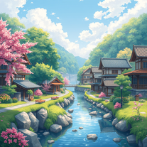 Anime style village wallpaper for iphone