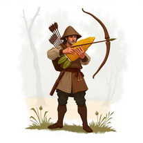 arciere medievale con pannocchie al posto delle frecce