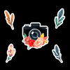 Art style camera sticker on black background icon