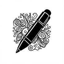 Thick Black ball pen art isolated on white