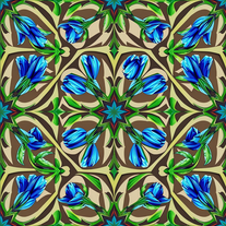 floral repeat blue Tulip and Jaali work squares and triangle, artwork illustration concept art