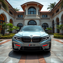 Bmw M3 car with third person of view in the luxury villa