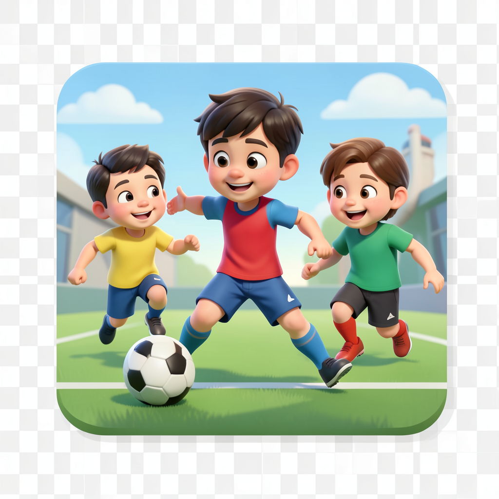 Boy play football with friends