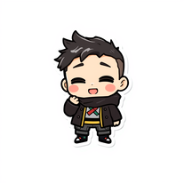 Chibi style gojo saturo sticker in black background