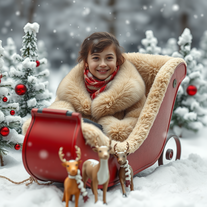 Christmas Portrait in a Vintage Sleigh