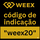 código de indicação 2026 "weex20" da Weex para obter 20% desligada nas taxas de negociação icon
