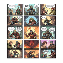 create 30 comic panel prompts with image in every panel for this create new Ashwatthama: The Cursed Warrior hero comic images