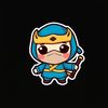 Cute kawaii chibi style blue ninja sticker in black background icon