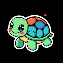 Cute kawaii turtle sticker in black background