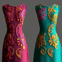 Embossed Embroidery patterns on modern dresses for sighted people vibrant color full