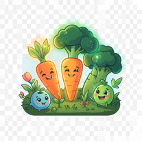 Fantasy Realism – veggies as magical characters with glowing light