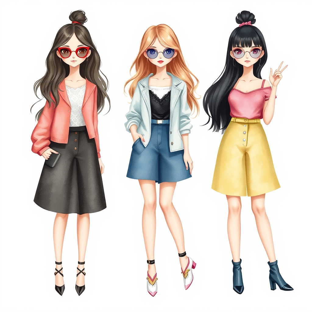 Fashionable Girls Watercolor Clipart