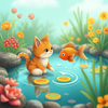 Forgotten little cat sees a fish eats it icon