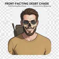 Front-Facing Desert Chase – Cinematic Action Perspective