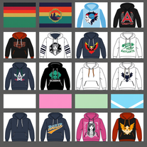Grid of 12 hoodie designs