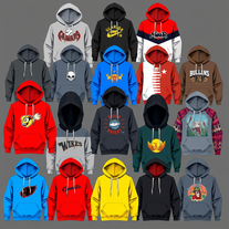 Grid of 12 hoodies