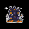 Halloween house sticker design in black background icon