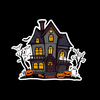 Hand drawn halloween house  sticker in black background