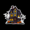 Hand drawn halloween house  sticker in black background icon