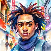 Hyper-Realistic Watercolor Painting in a Fantastical Urban Setting