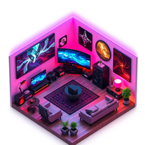 Isometric, Gaming Room, 3d rendered, 10k