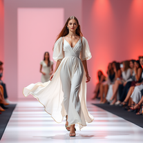 Linda garota desfilando com vestidos leves