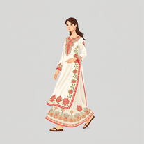 pakistani fashion model walking in embroidery modern style dress shalwar kameez and slippers