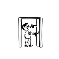 "My Art Shop" Logo Cartoon Door light beam