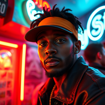 Neon-Bar Crossover – 1980s Hip-Hop Cinematic Scene