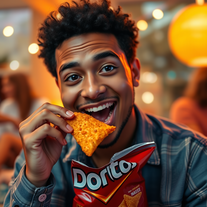 Person eats Doritos