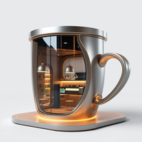 Professional 3D architect and designer in the shape of coffee