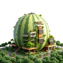 Professional 3D architect and designer in the shape of watermelon