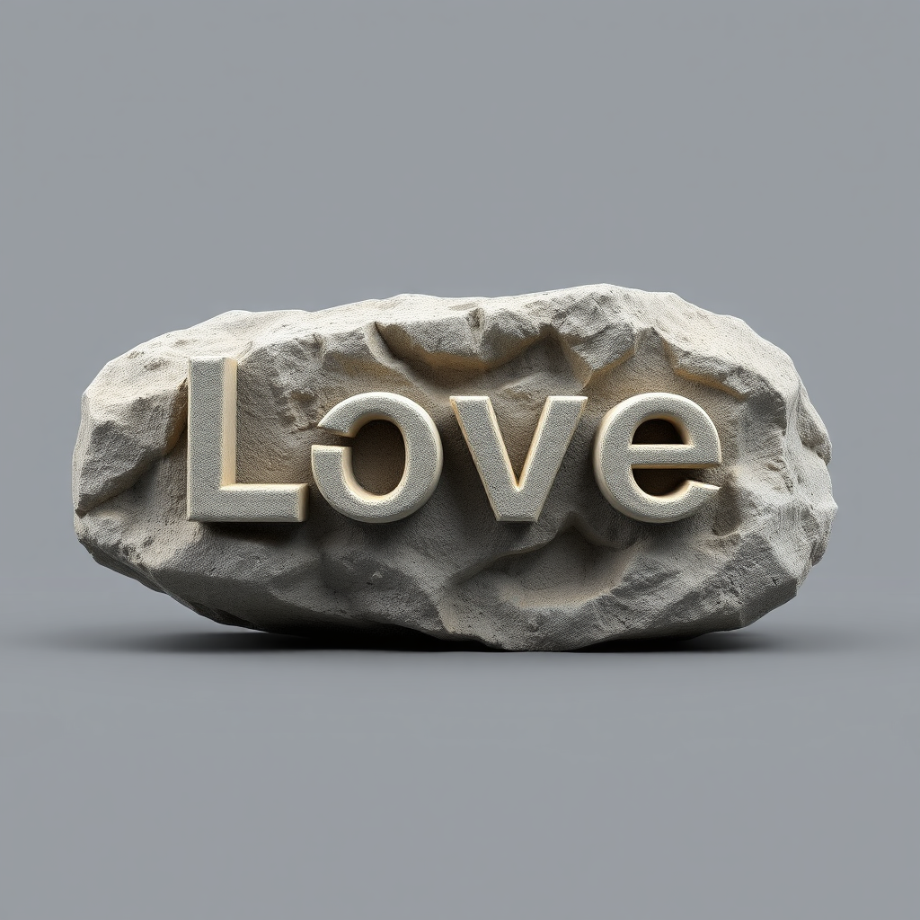 Professional designer writing of a 3d word on 3d rock.