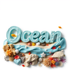 Professional designer writing of a 3d word on 3d sea. icon