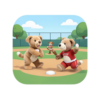 Realistic Stuffed Animals Playing Baseball In The Outfield