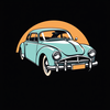 Rounded retro car tshirt design in black background icon