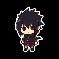 Chibi style sasuke uchiha sticker in black background