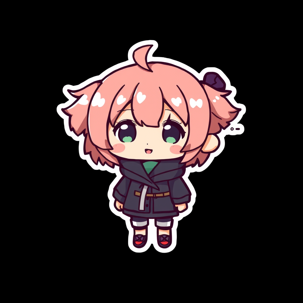 Single chibi anime style sticker on black background