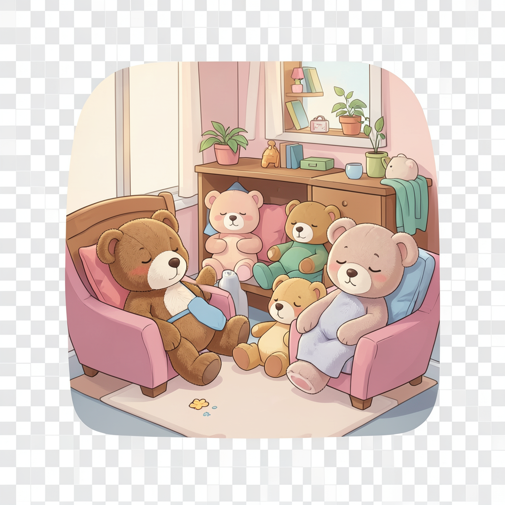 Stuffed animals (realistically) going to sleep with eyes closed