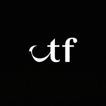 "tf" logo in calligraphy, png, Black and White, minimalistic, sleek