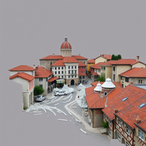 una città medievale con uno tsunami